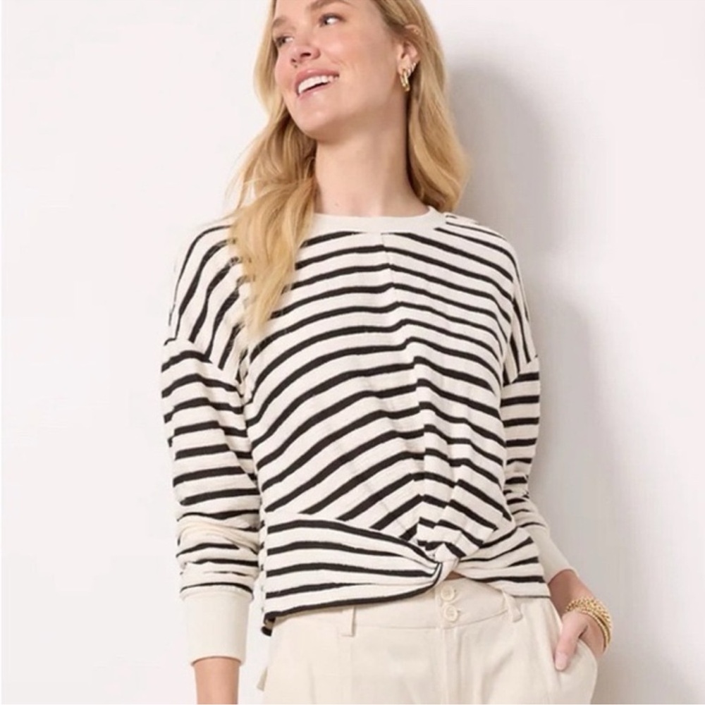 Evereve Twist Front Stripe Long Sleeve Sweatshirt